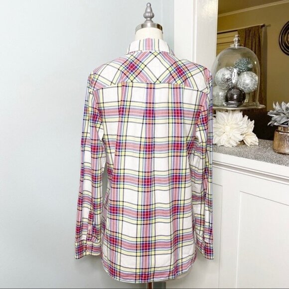 Talbots Classic Cotton Plaid Button Down Shirt Medium White Red Yellow Blue - Picture 6 of 11